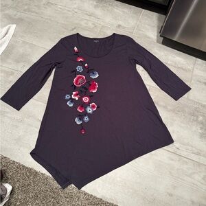Garnet Hill Asymmetrical Purple 3/4 Sleeve Tunic